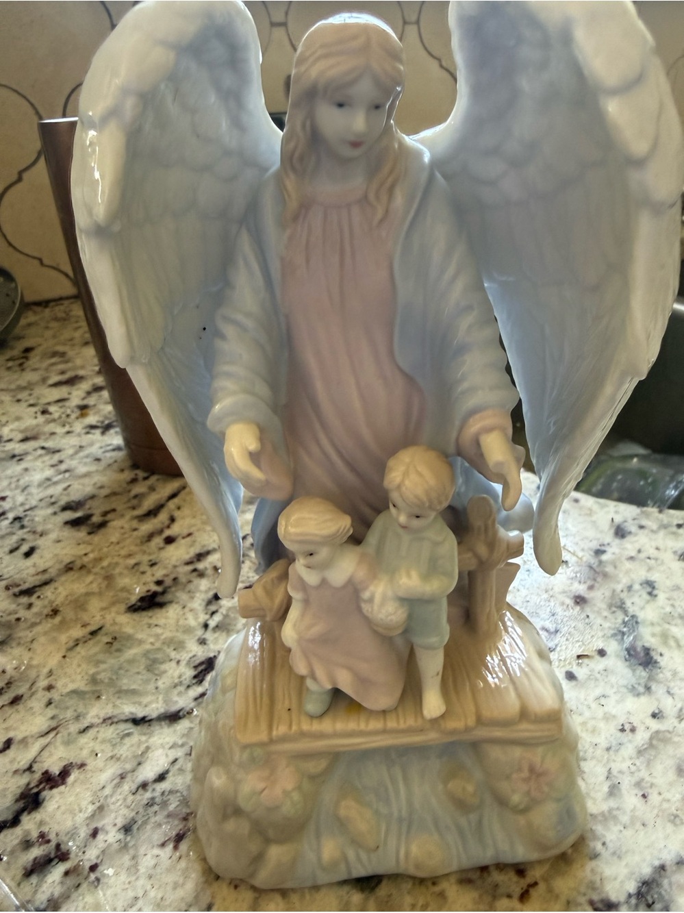 Pastel Guardian Angel Figurine with Children - Home Accents musical windup